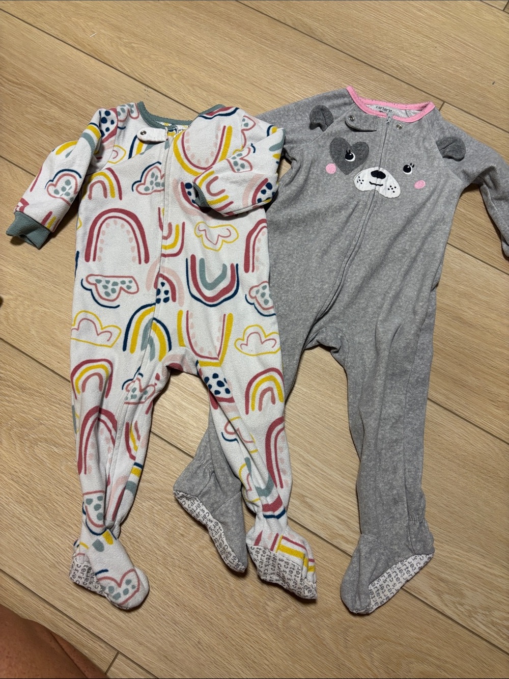 Carter's Gray Puppy Footed One-Piece & Multicolor Rainbow Footie Set